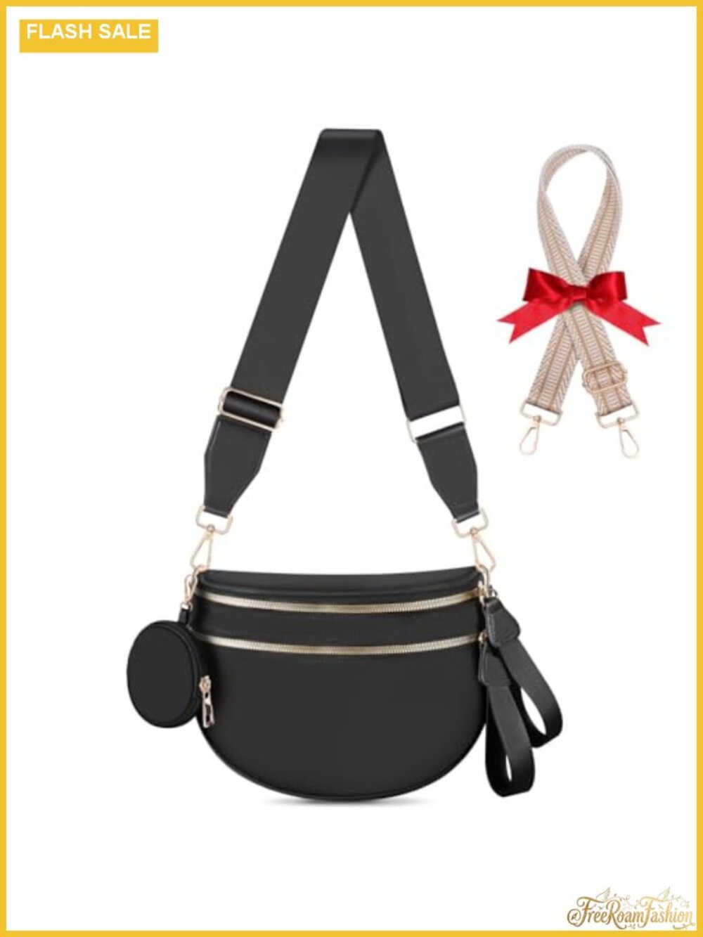 Checkered Crossbody Bag Large Nylon Fanny Pack with Extra Strap